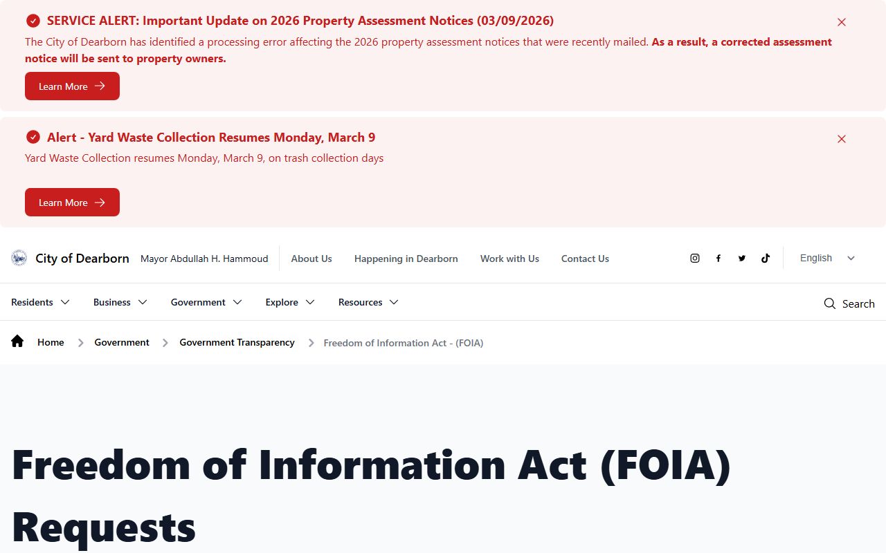 Dearborn Michigan FOIA criminal records request