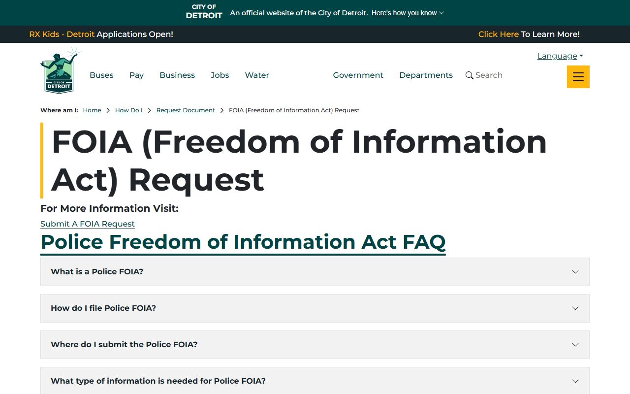 Detroit general FOIA request page Michigan criminal records