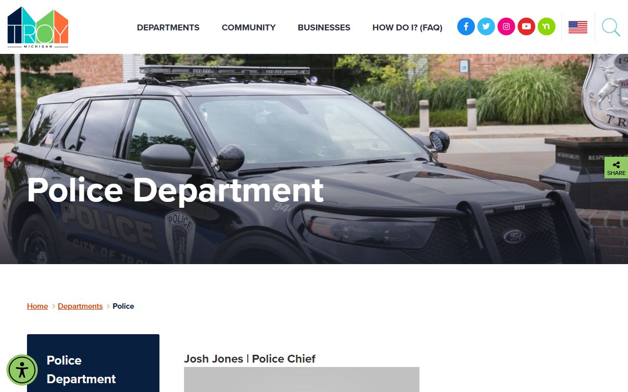 Troy Michigan criminal records police department