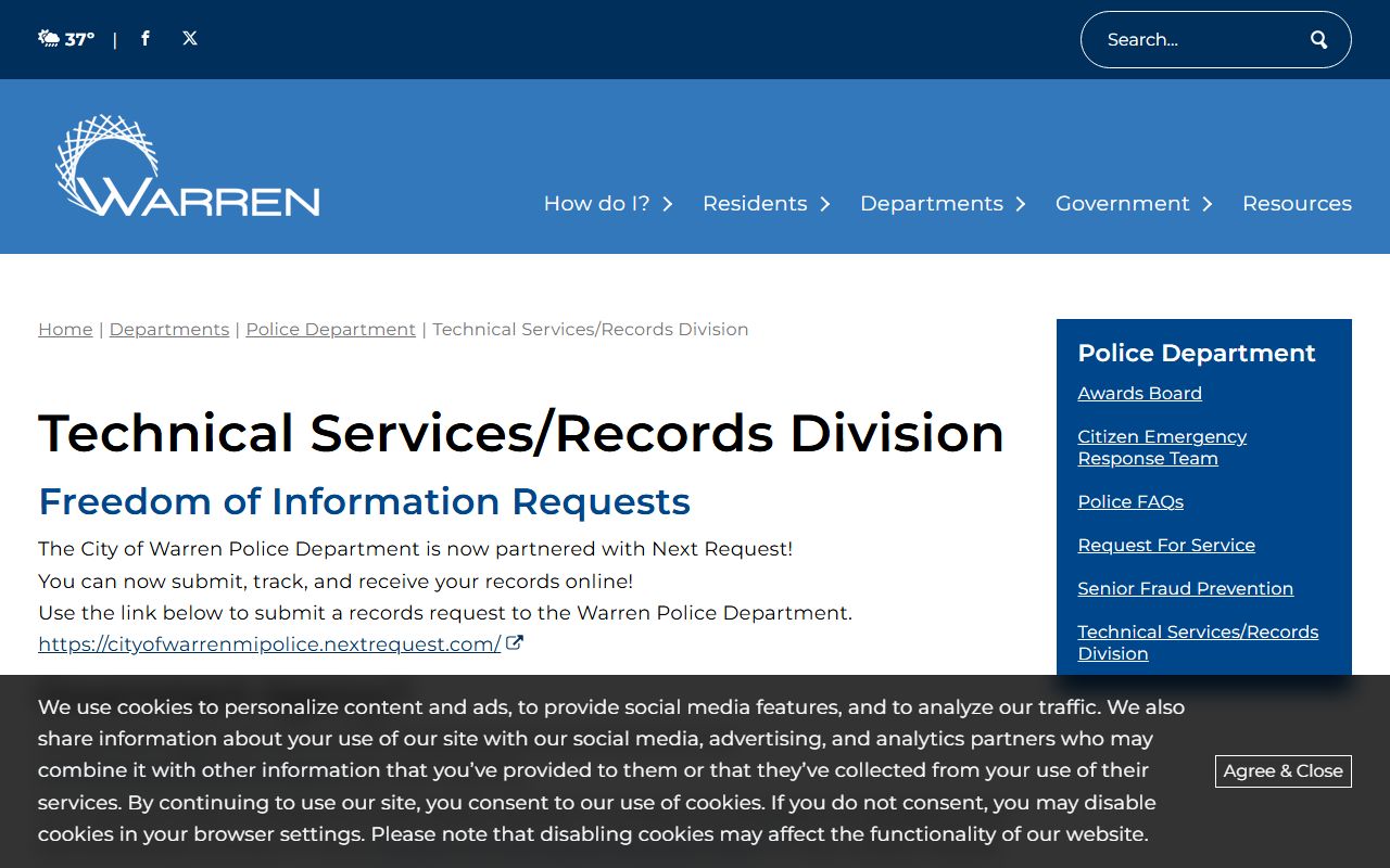 Warren Michigan police records division criminal records