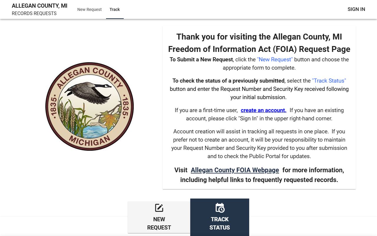 Allegan County FOIA request portal for submitting public records requests online