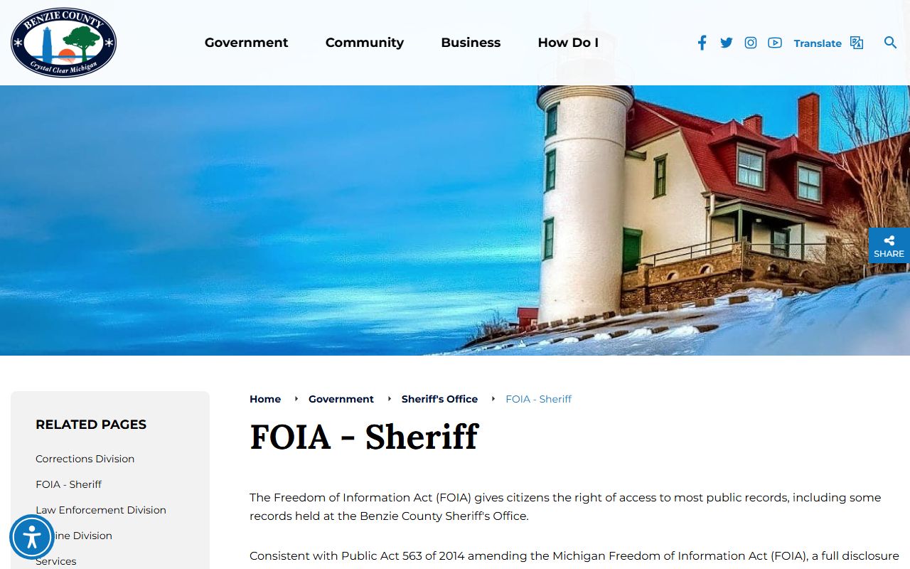 Benzie County Sheriff FOIA procedures for criminal records