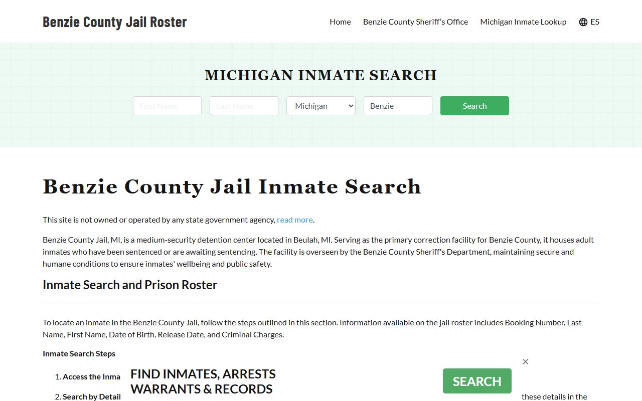 Benzie County inmate search for criminal records