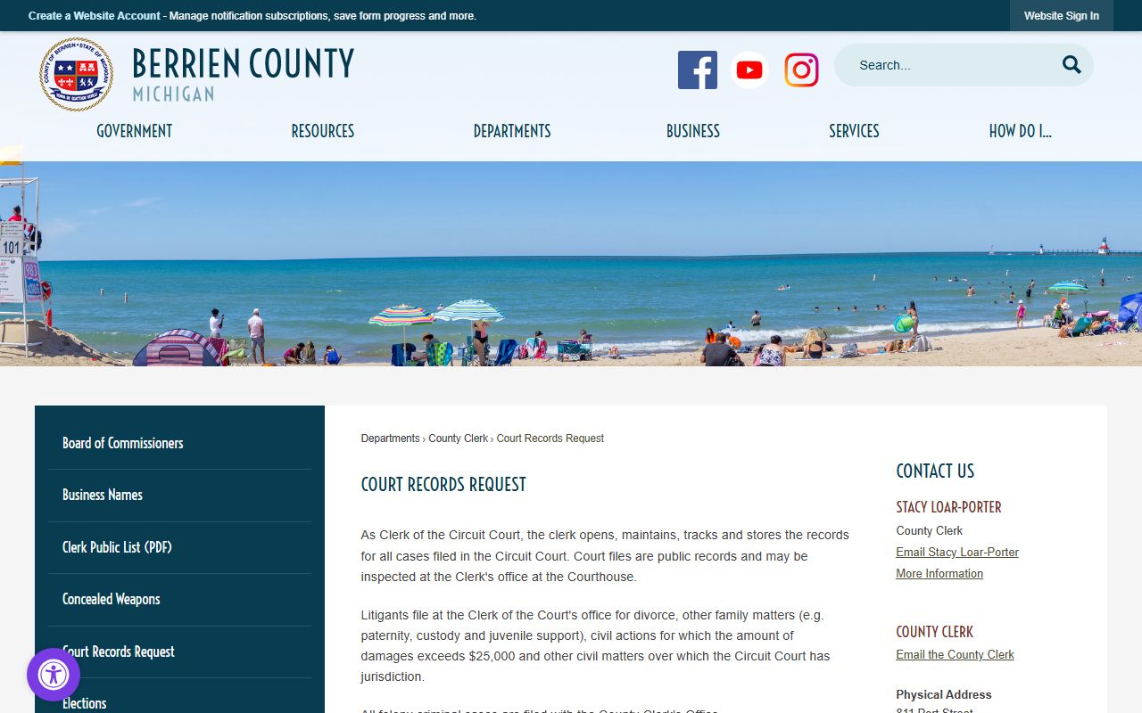 Berrien County criminal records court records request portal