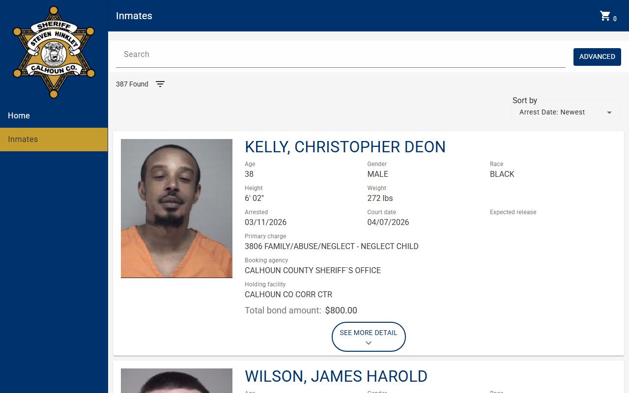 Calhoun County inmate search for criminal records lookup