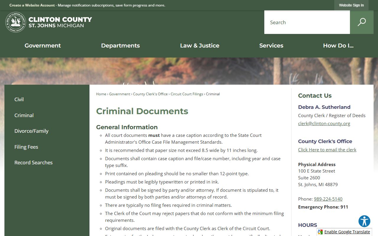 Clinton County criminal documents for records access