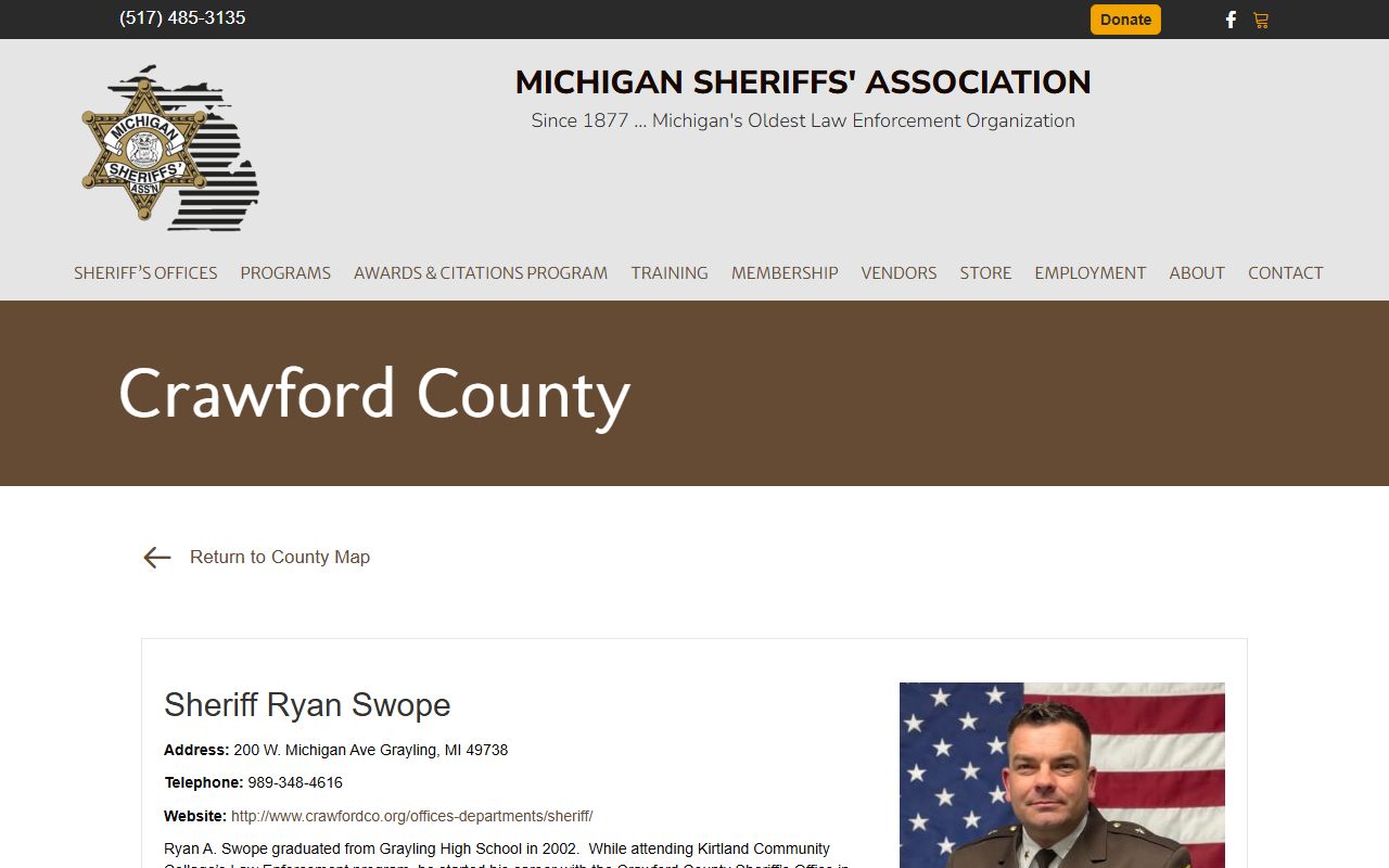 Michigan Sheriffs Association page for Crawford County criminal records