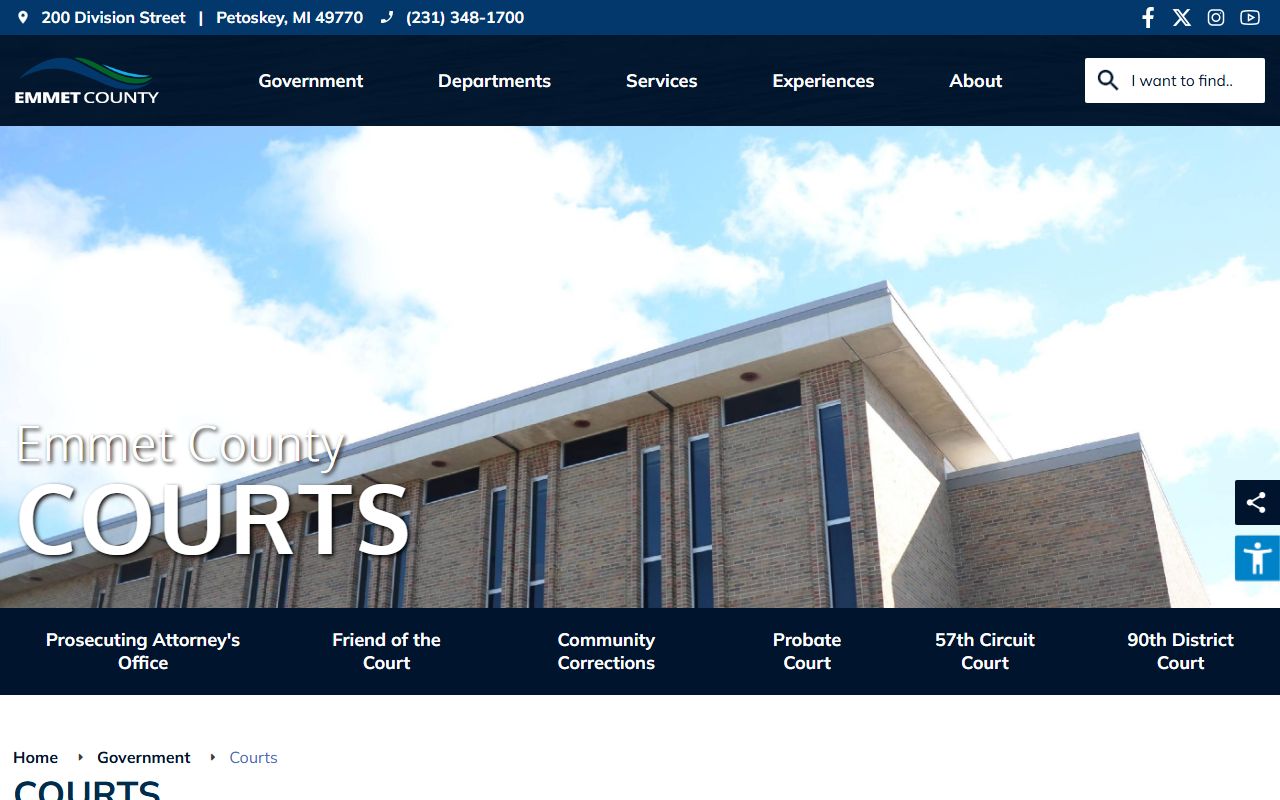 Emmet County criminal records - courts overview page
