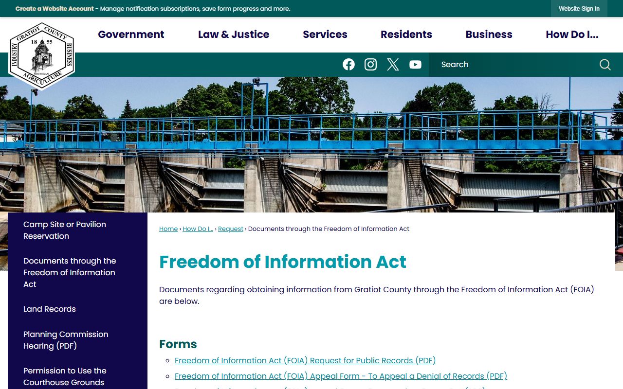 Gratiot County FOIA information page for criminal records