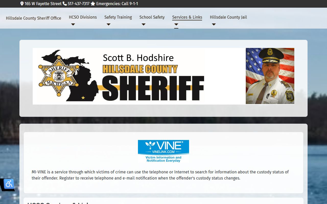 Hillsdale County Sheriff HCSO services for criminal records