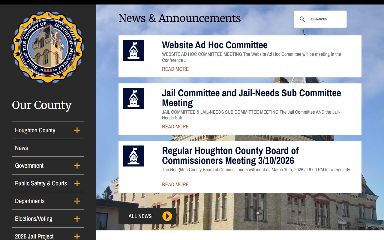 Houghton County government website for criminal records and court access