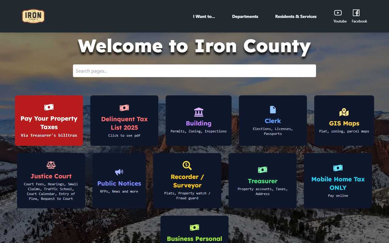 Iron County government website for criminal records and public services