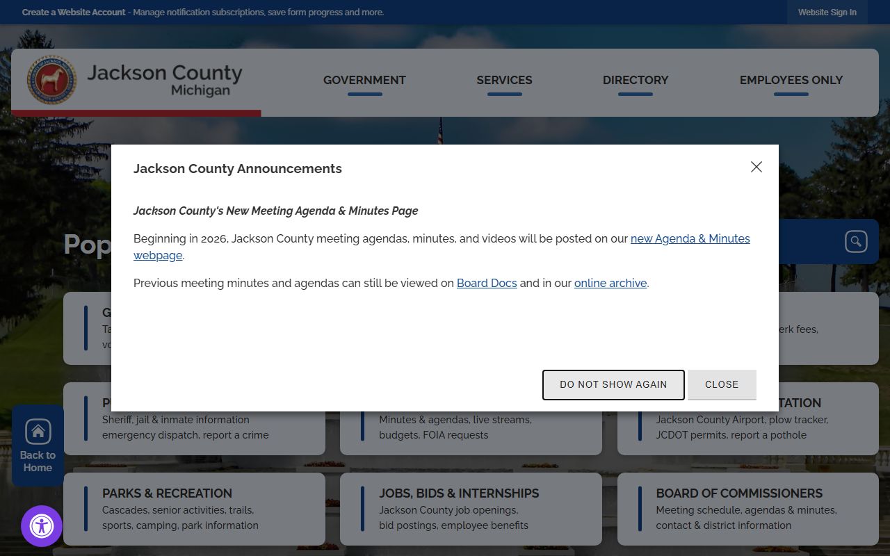Jackson County government website for criminal records and court access