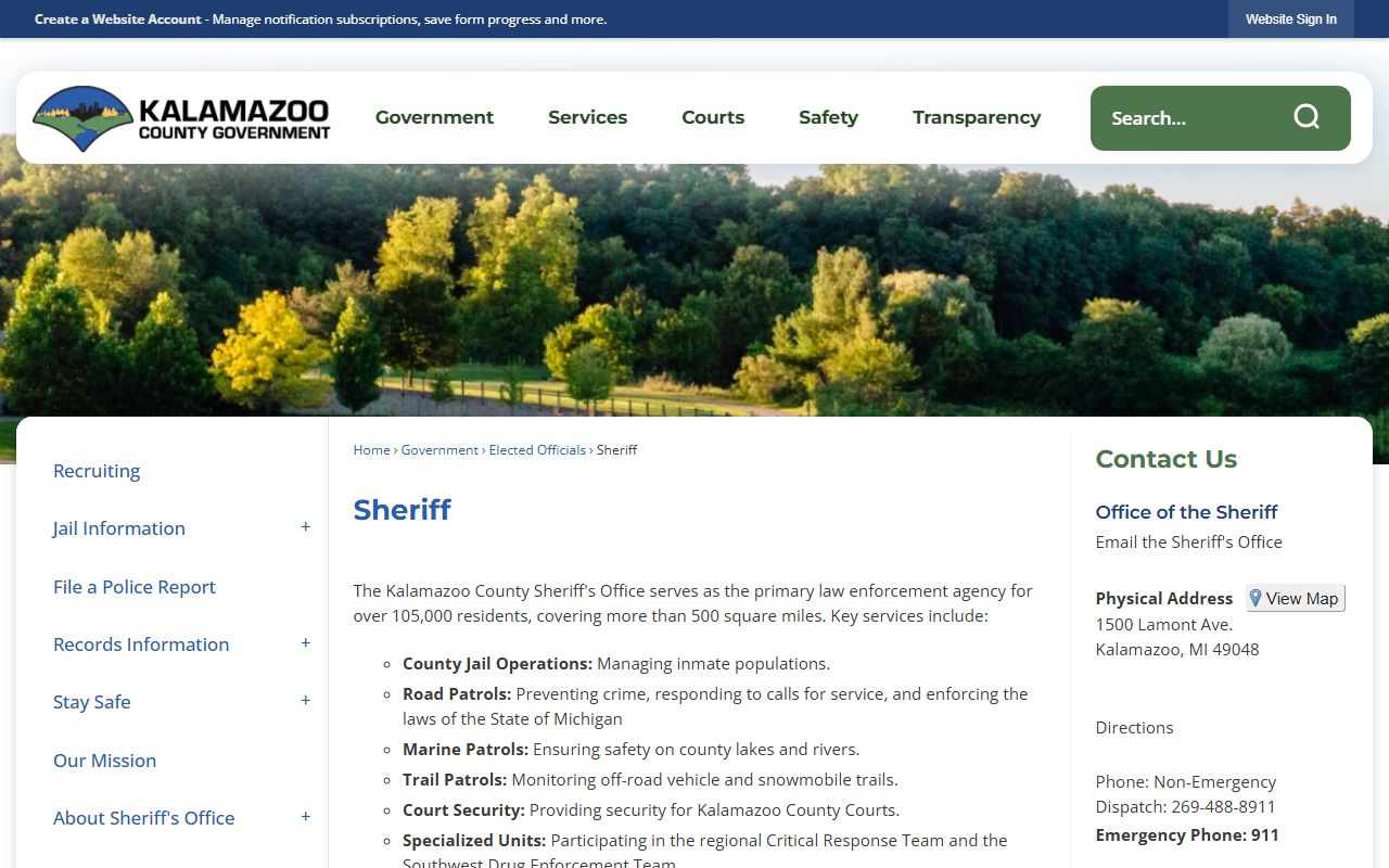 Kalamazoo County Sheriff's Office for criminal records