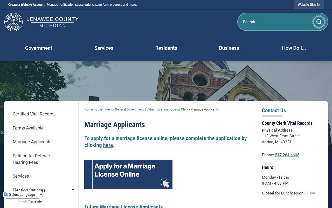 Lenawee County Sheriff website for criminal records and arrest records