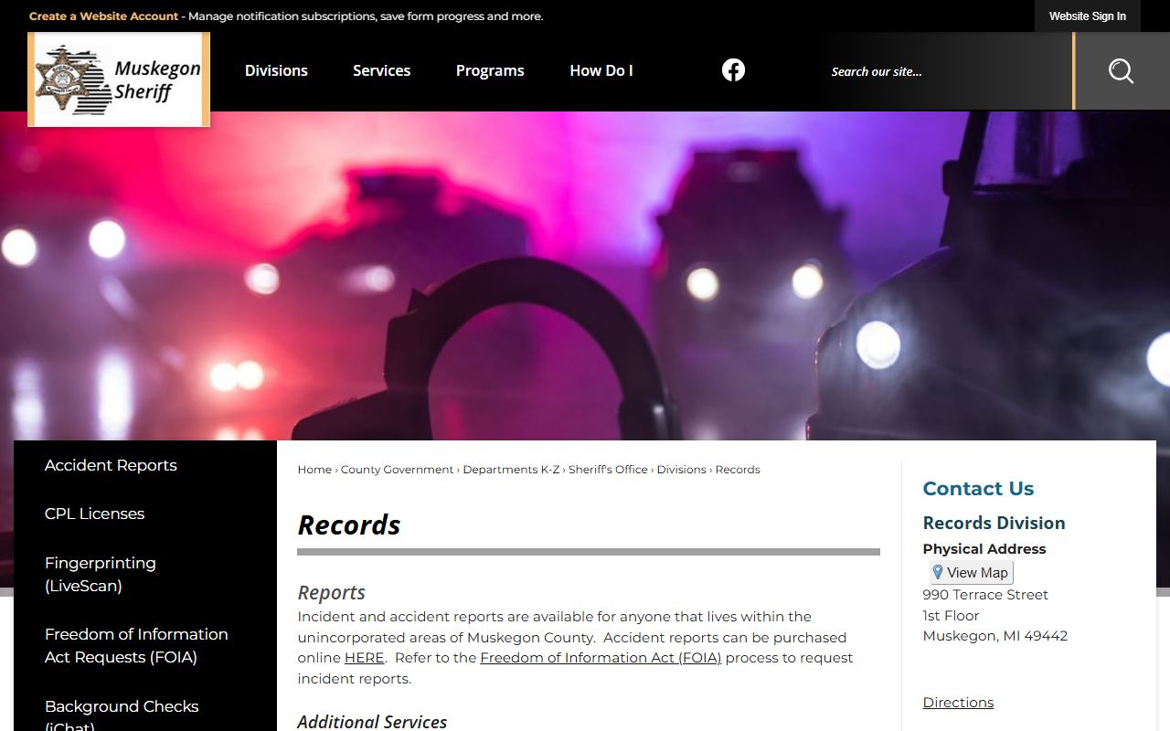 Muskegon County Sheriff Records Unit for criminal records requests