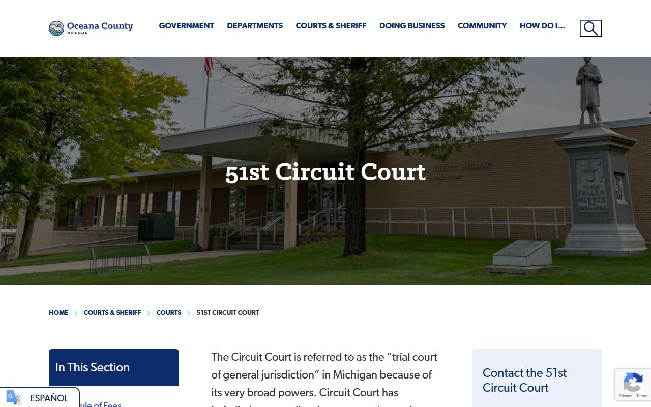 Oceana County Circuit Court criminal records access page