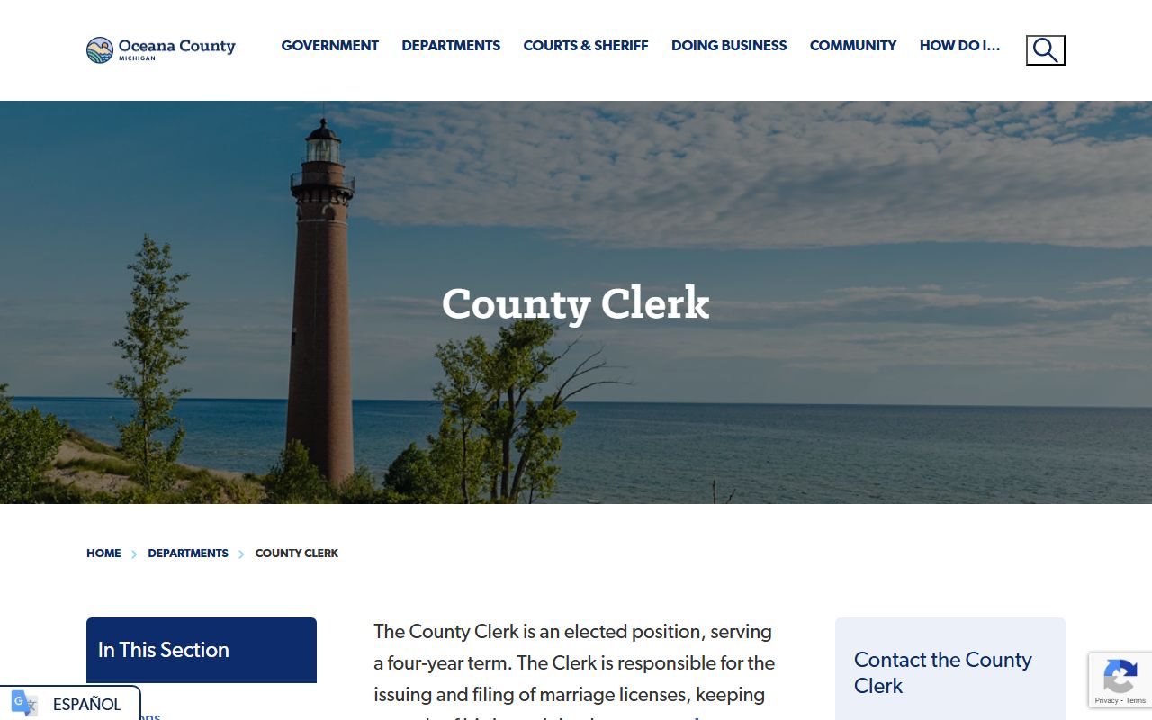 Oceana County Clerk page for criminal records requests