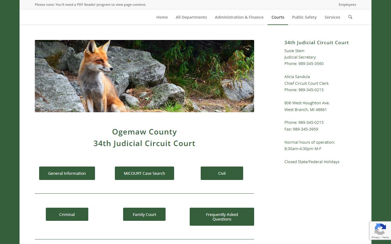 Ogemaw County 34th Circuit Court criminal records and case filing information