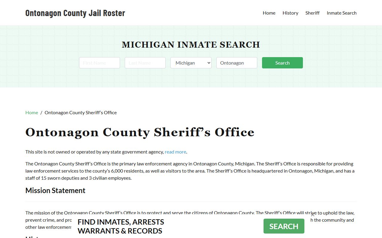 Ontonagon County Sheriff arrest warrants and criminal records