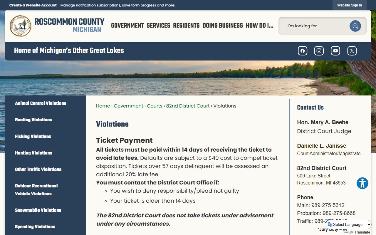 Roscommon County criminal records - violations payment portal