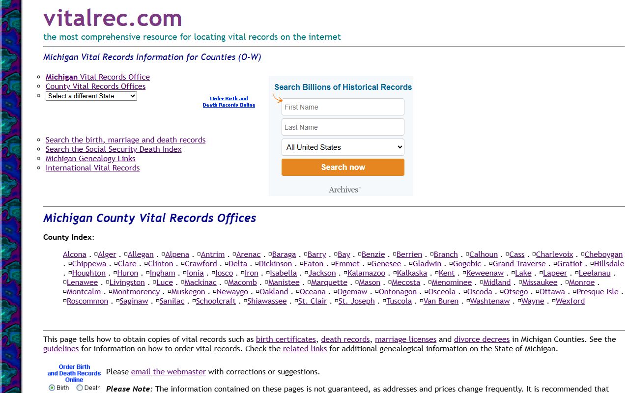 Schoolcraft County criminal records vital records reference