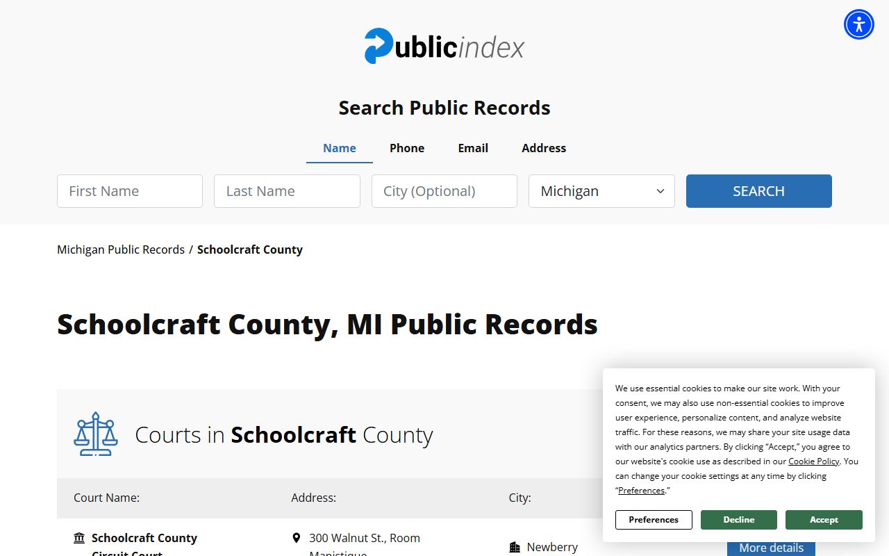 Schoolcraft County criminal records public records portal