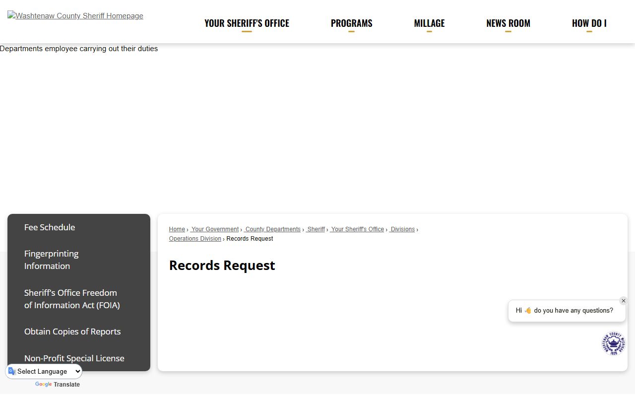 Washtenaw County records request criminal records Ann Arbor