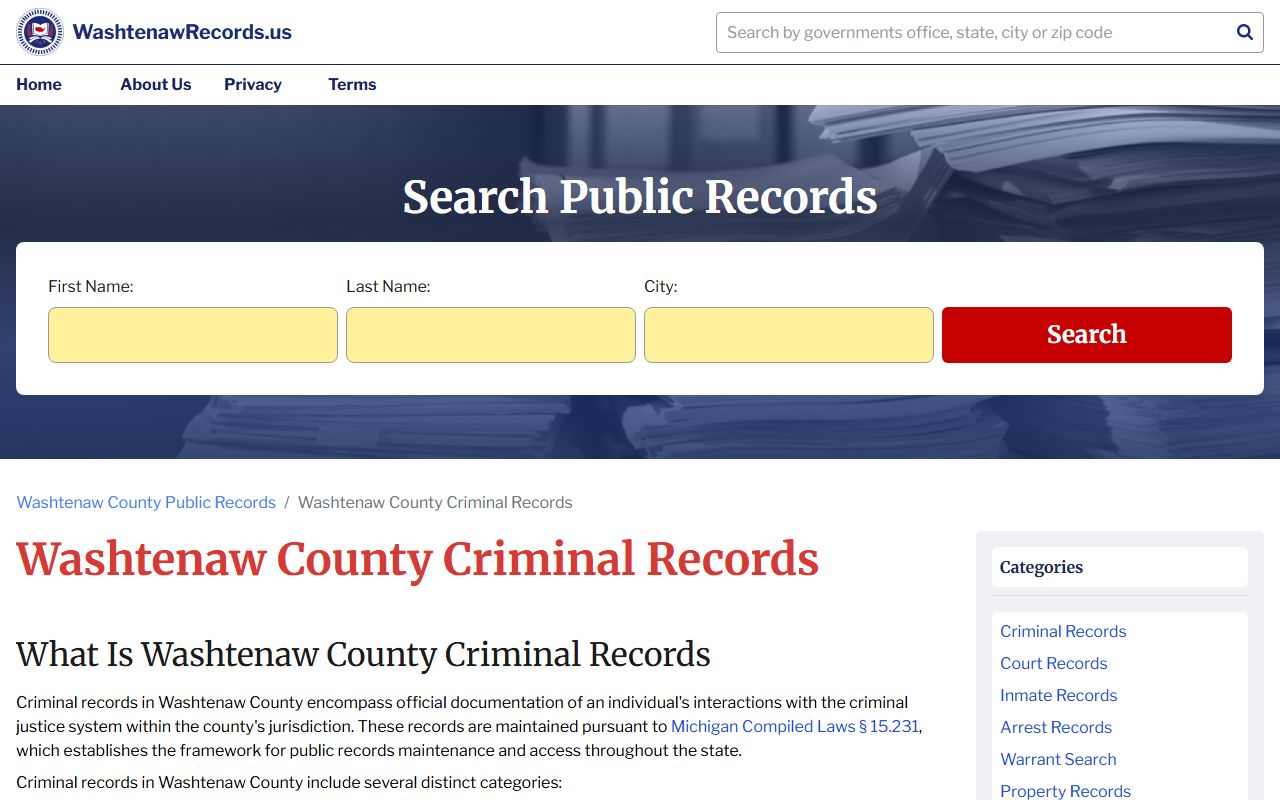 Washtenaw County criminal records guide Ann Arbor