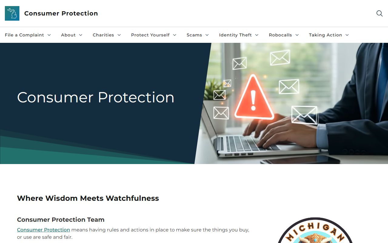 Michigan Attorney General consumer protection page related to criminal records