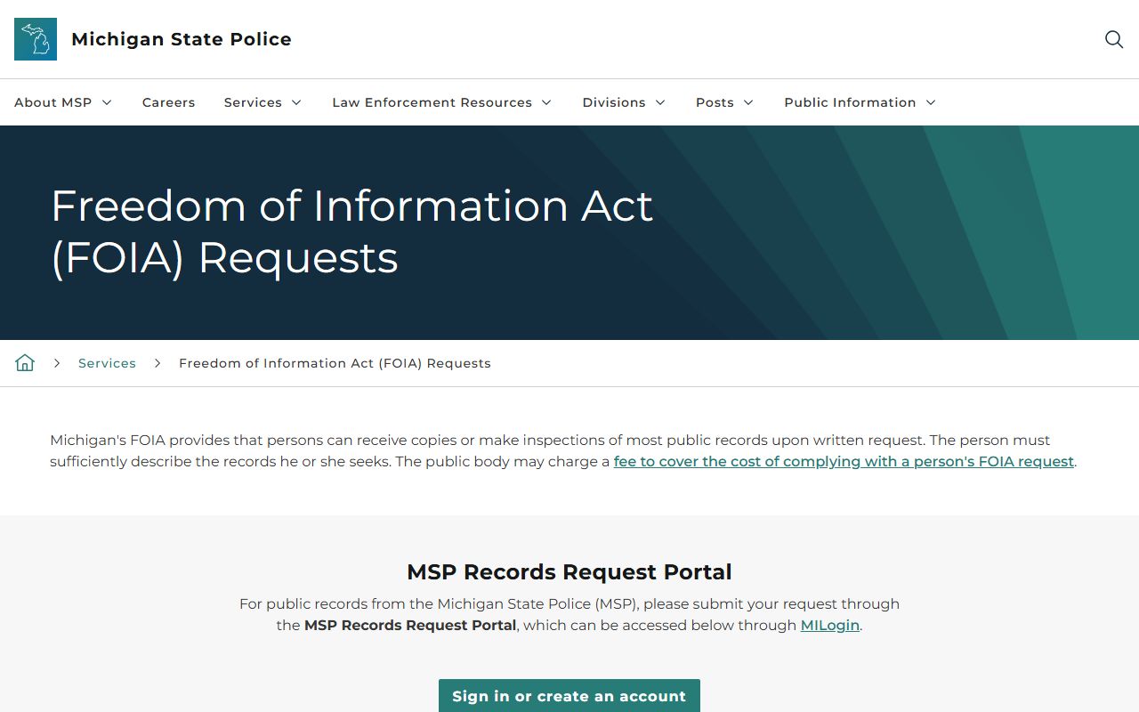 Michigan State Police FOIA portal for criminal records requests